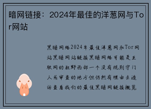 暗网链接：2024年最佳的洋葱网与Tor网站