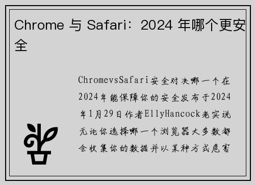 Chrome 与 Safari：2024 年哪个更安全 